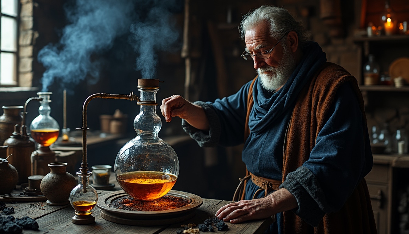 découvrez comment les alchimistes ont contribué à la découverte et à la maîtrise des acides minéraux, ouvrant la voie aux avancées de la chimie.