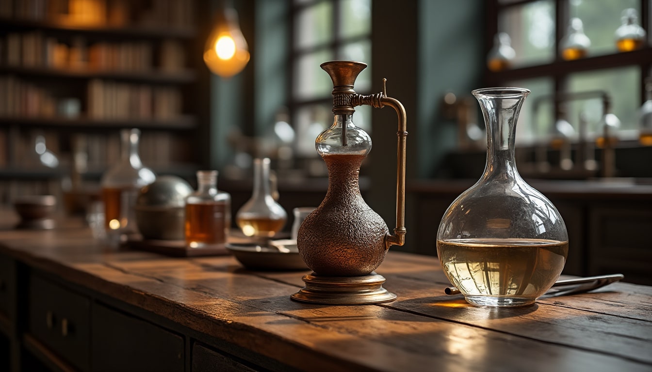 découvrez les alambics et cornues, instruments emblématiques de la distillation et de la chimie traditionnelle, utilisés pour la transformation et l'extraction de substances.