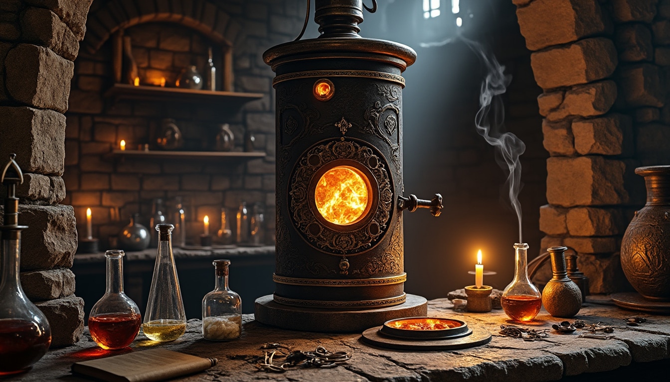 découvrez l'athanor, le four mystique des alchimistes, symbole de transformation et de savoir ancien.